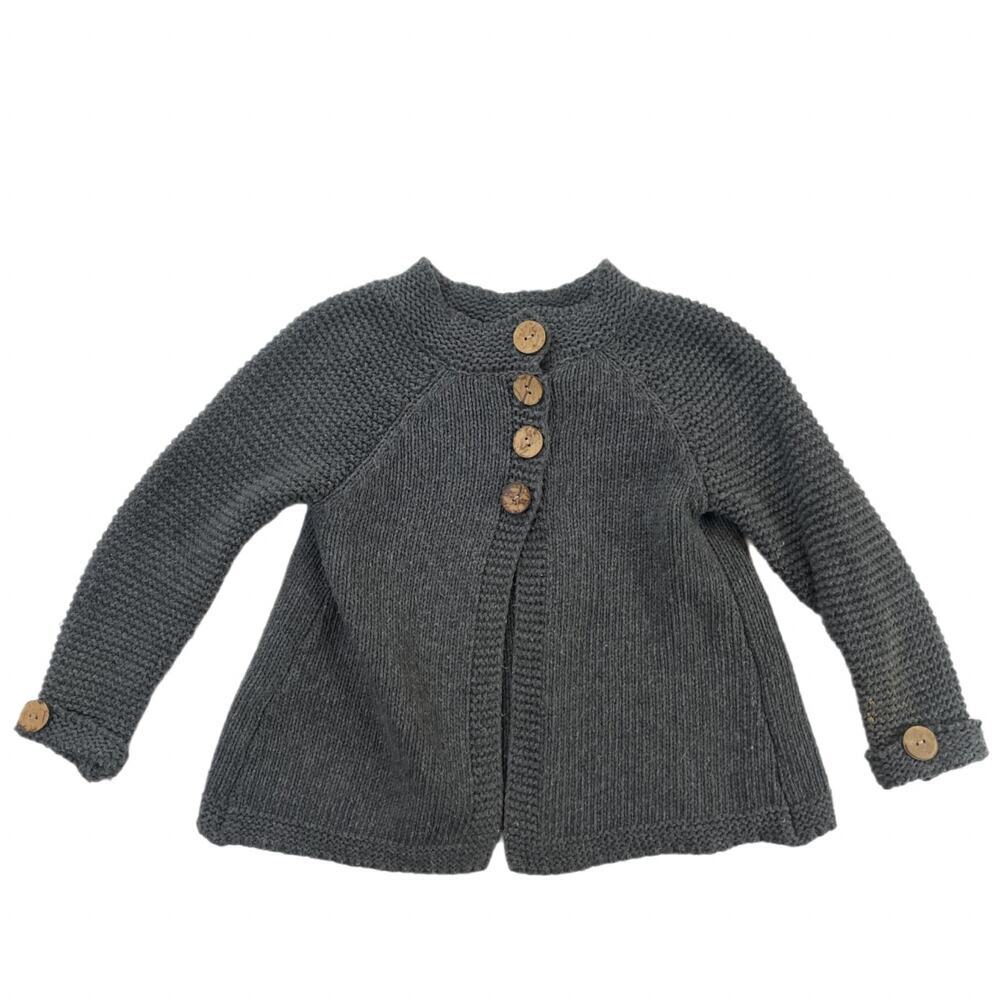 Pretty Girl Girl's Gray Chunky Knit 100% Cotton Cardigan Sweater Baby 12-18M